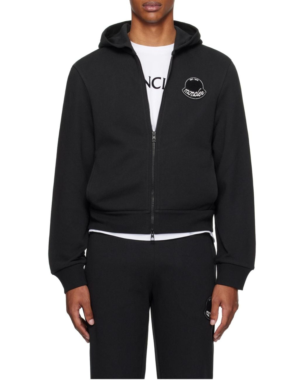 Moncler Black Logo Patch Zipped Hoodie for men