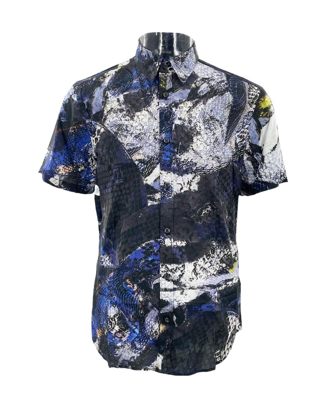 Just Cavalli Blue Single-Breasted Short-Sleeved Shirt for men