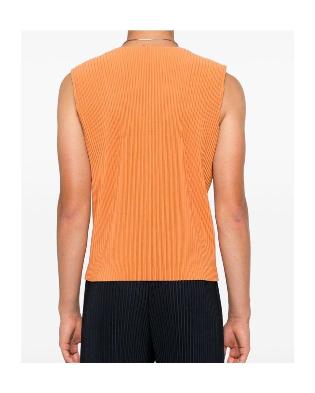 Homme Plissé Issey Miyake Orange Plissé-Effect V-Neck Sweater for men