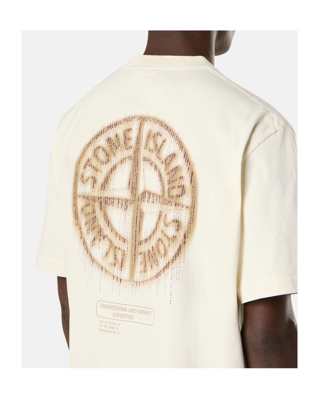 Stone Island White Compass Printed Crewneck T-Shirt for men