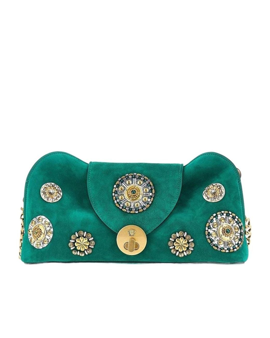 Versace Green Vivian Embellished Shoulder Bag