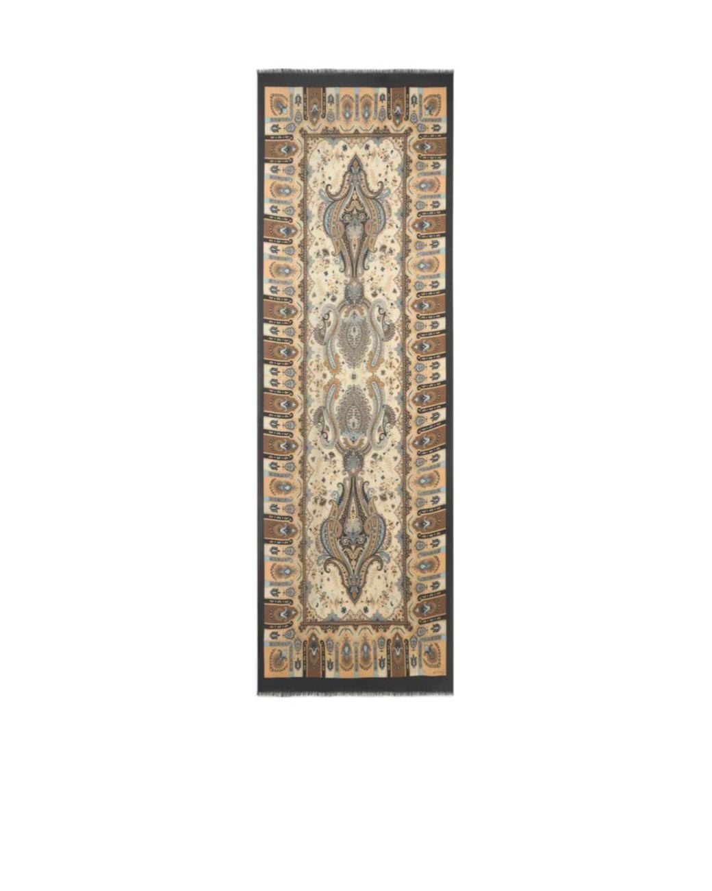 Etro Natural Wool And Silk Scarf With Paisley Motif And Floral Details