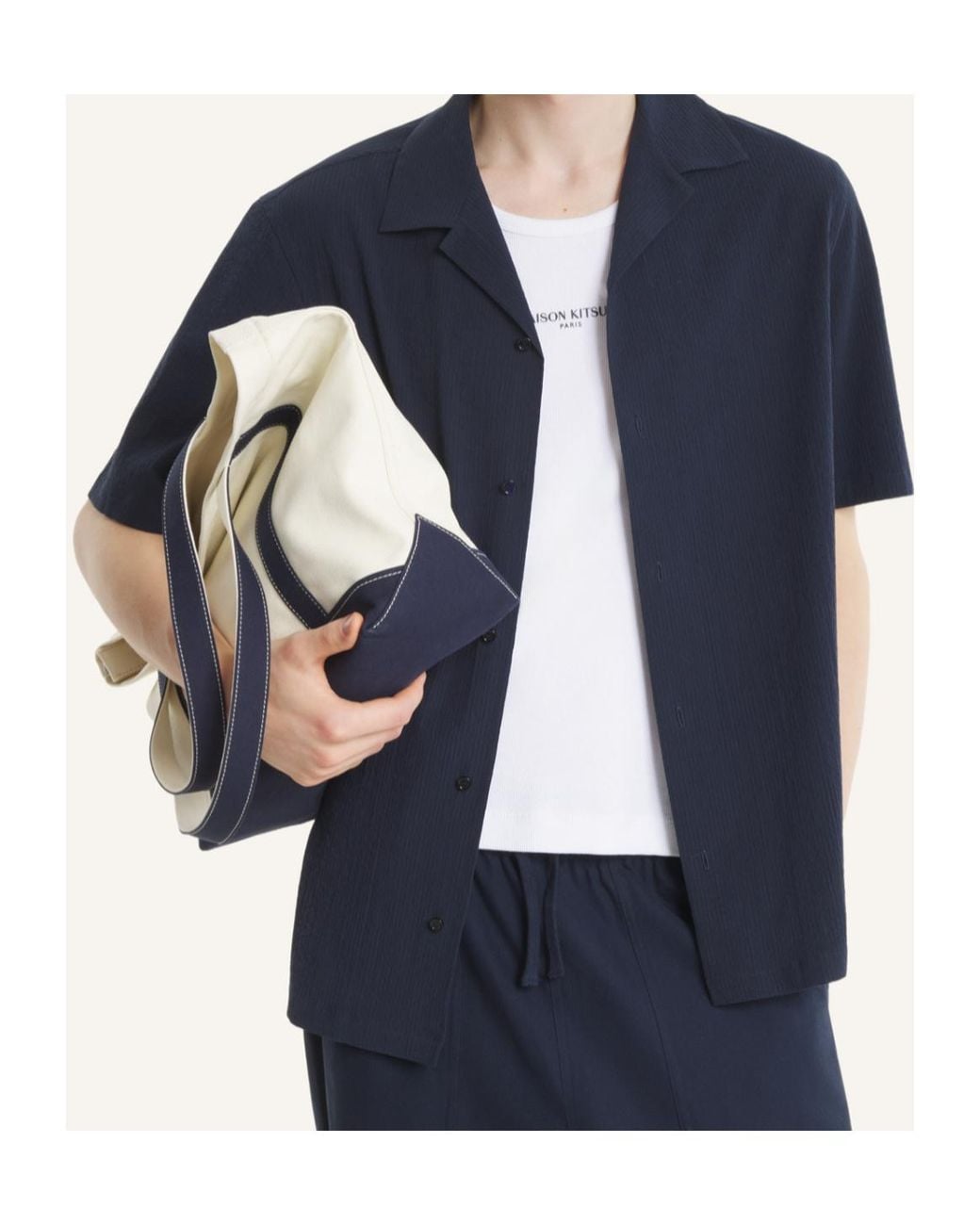 Maison Kitsuné Blue Maison Kitsuné Seersucker Resort Shirt for men
