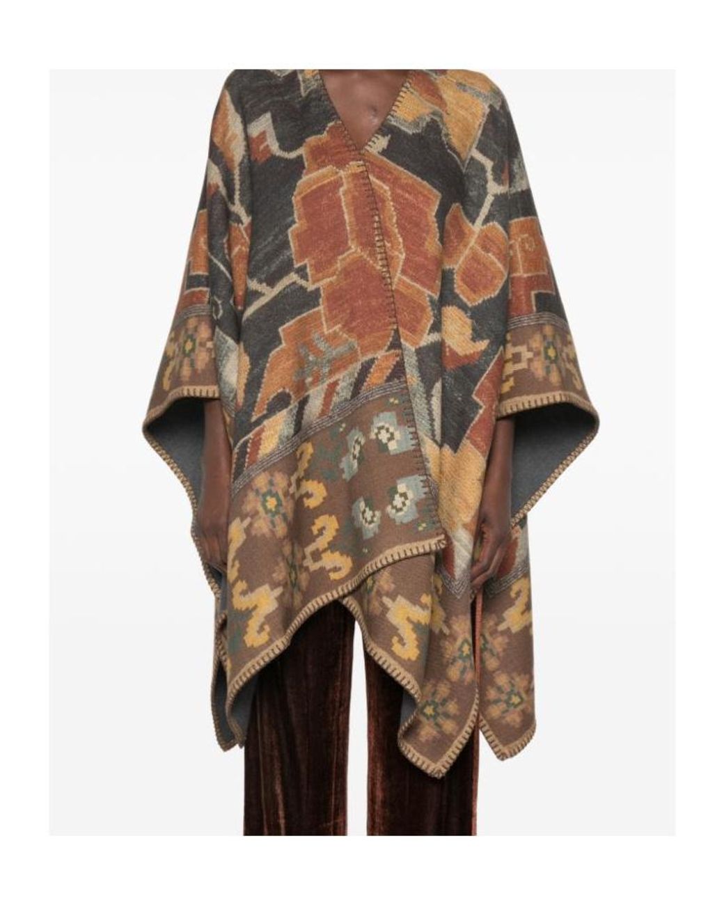 Pierre Louis Mascia Multicolor Pancake Abstract-Pattern Blanket-Stitch Cape
