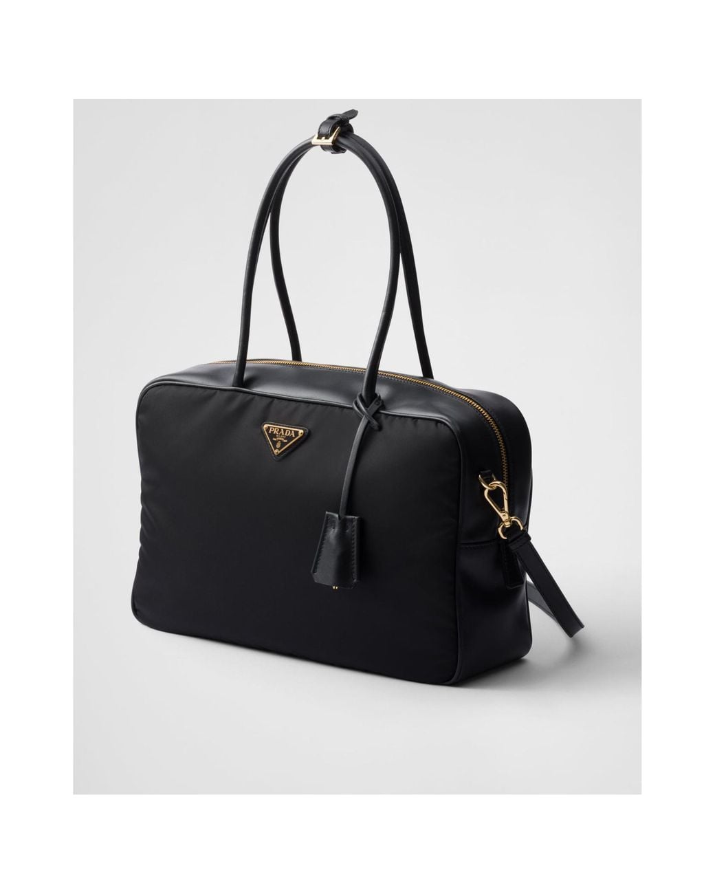 Prada Black Triangle-Logo Zipped Shoulder Bag