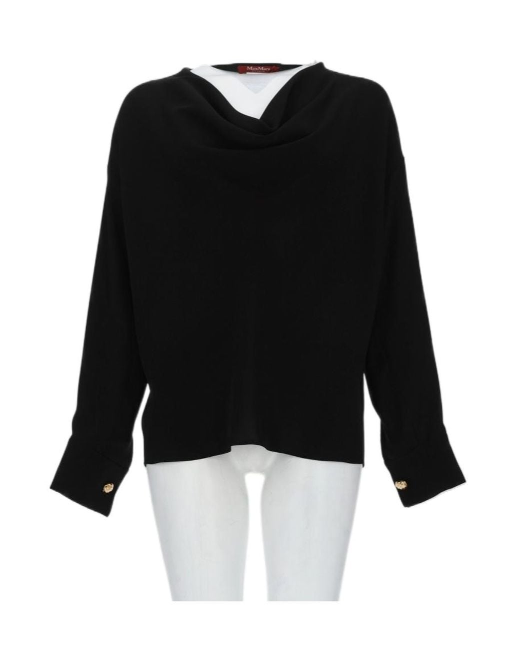 Max Mara Black Studio Drape-Neck Long-Sleeve Top