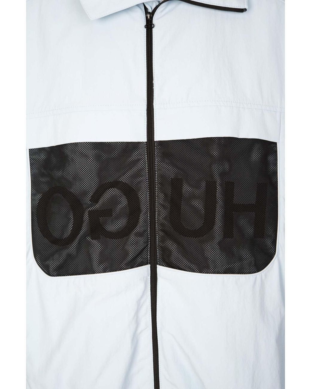 Boss White Hugo Mesh Logo Detailed Windbreaker for men