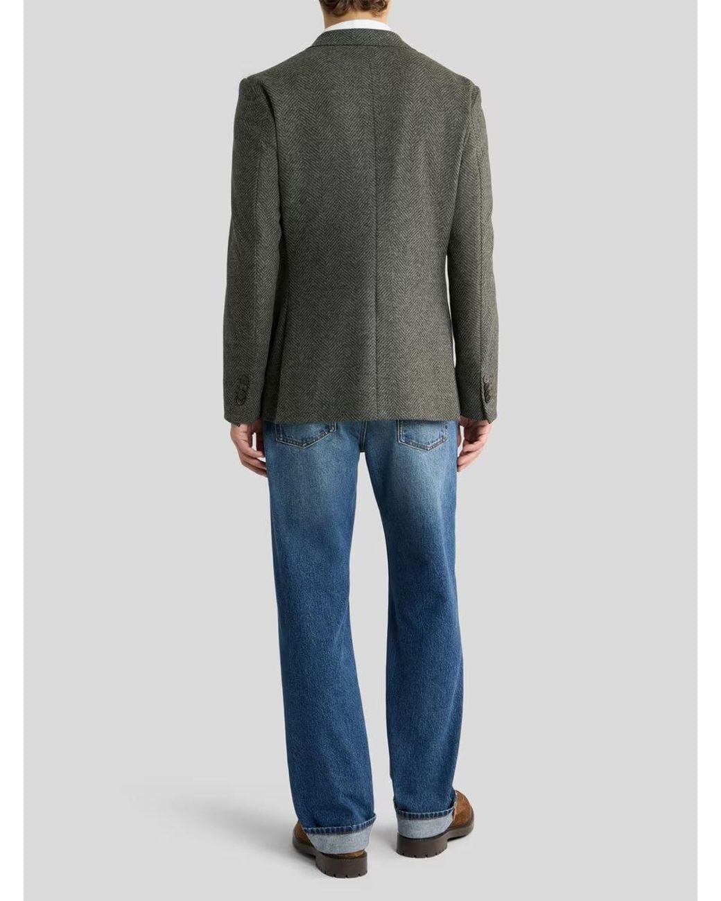 Etro Green Herringbone Single-Breasted Blazer for men