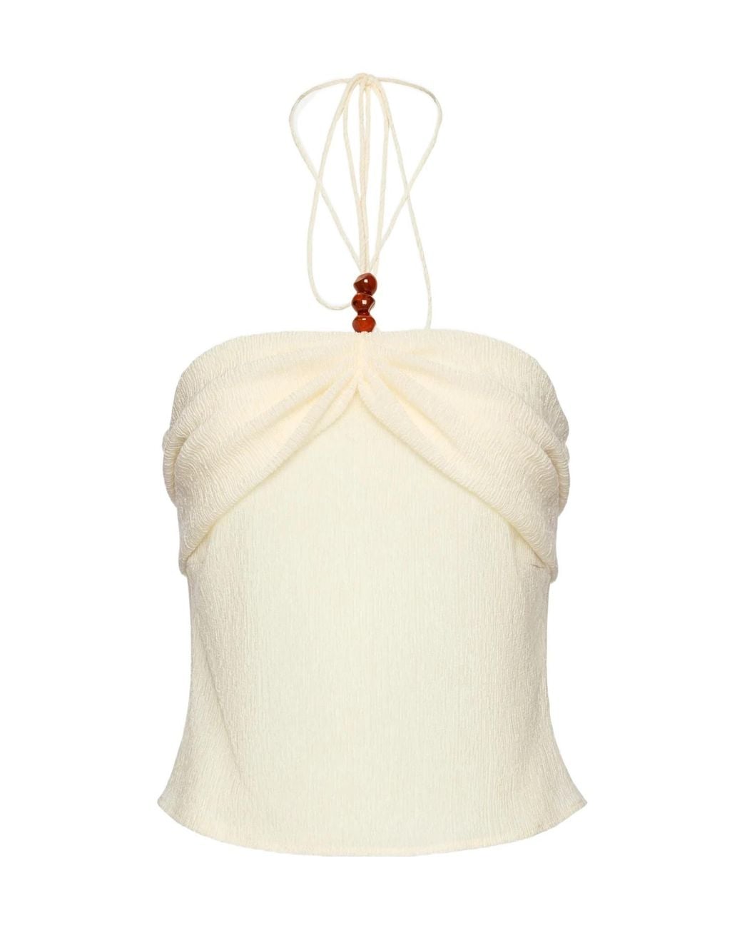 Magda Butrym Natural Draped Halterneck Top With Beads