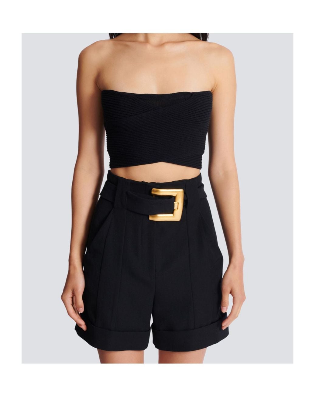 Balmain Black Rib-Knit Bandeau Top