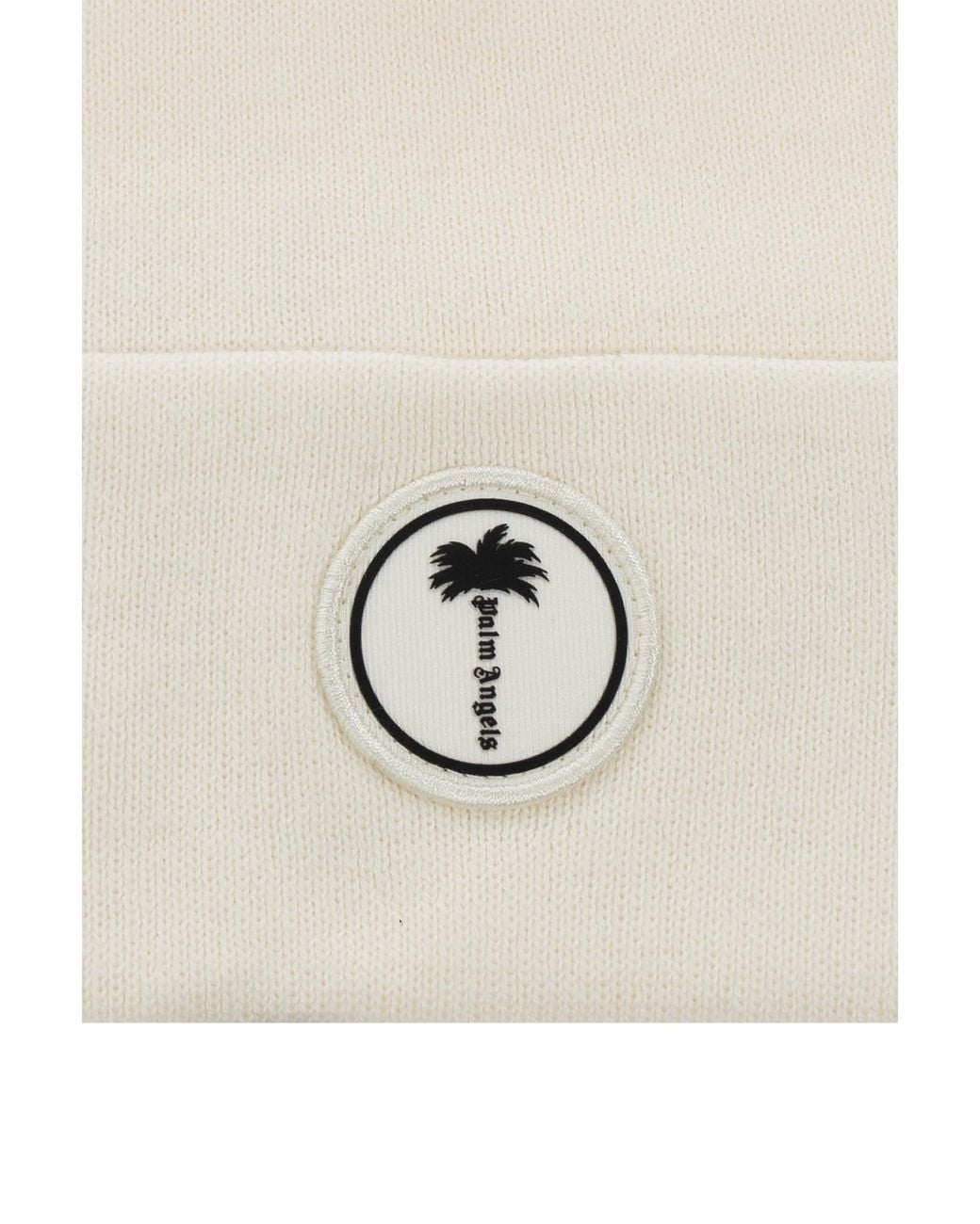 Palm Angels White Logo Knit Hat for men