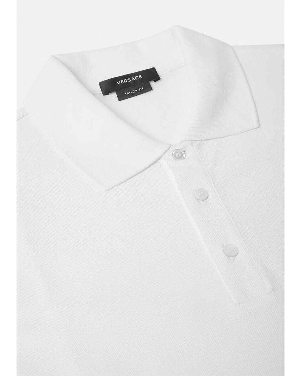 Versace White Medusa Logo Embroidered Short-Sleeved Polo Shirt for men