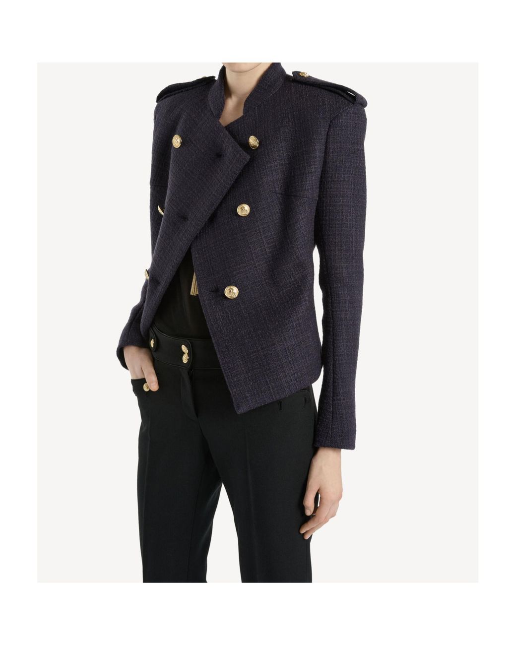 Balmain Blue Tweed Structured Double-Breasted Blazer