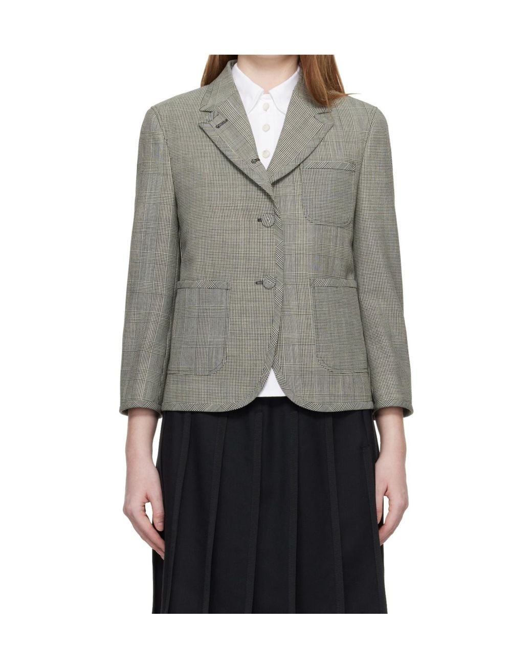 Thom Browne Gray Plaid Wool Suit Jacket