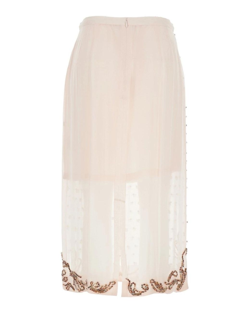 Dries Van Noten White 'Sokna' Skirt With Rhinestone Embellishments On The Front And Rear Concealed Zip Closure