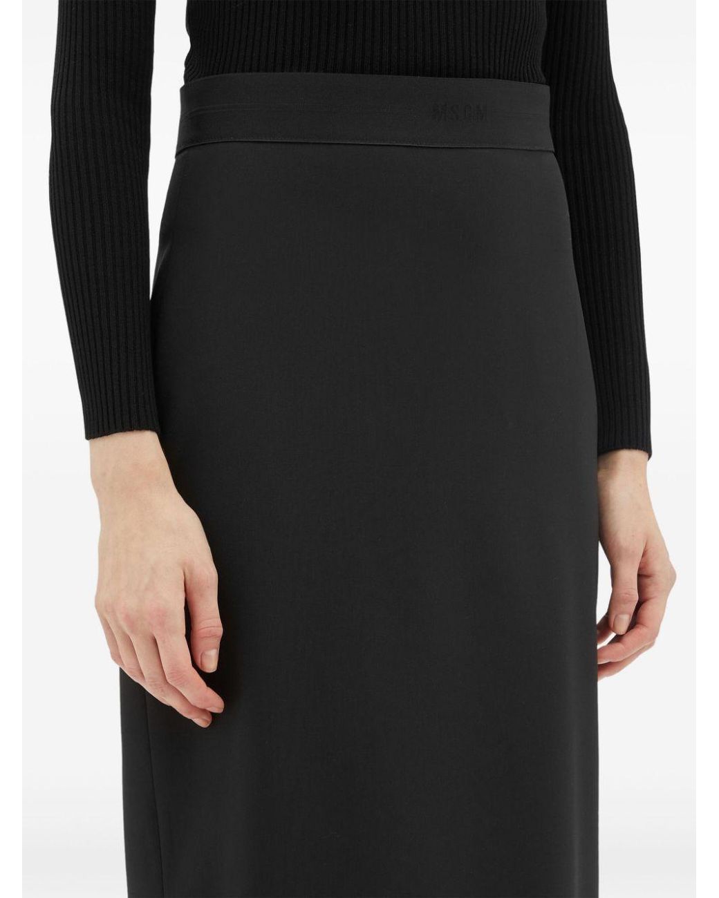 MSGM Black High-Waist Logo-Jacquard Midi Skirt