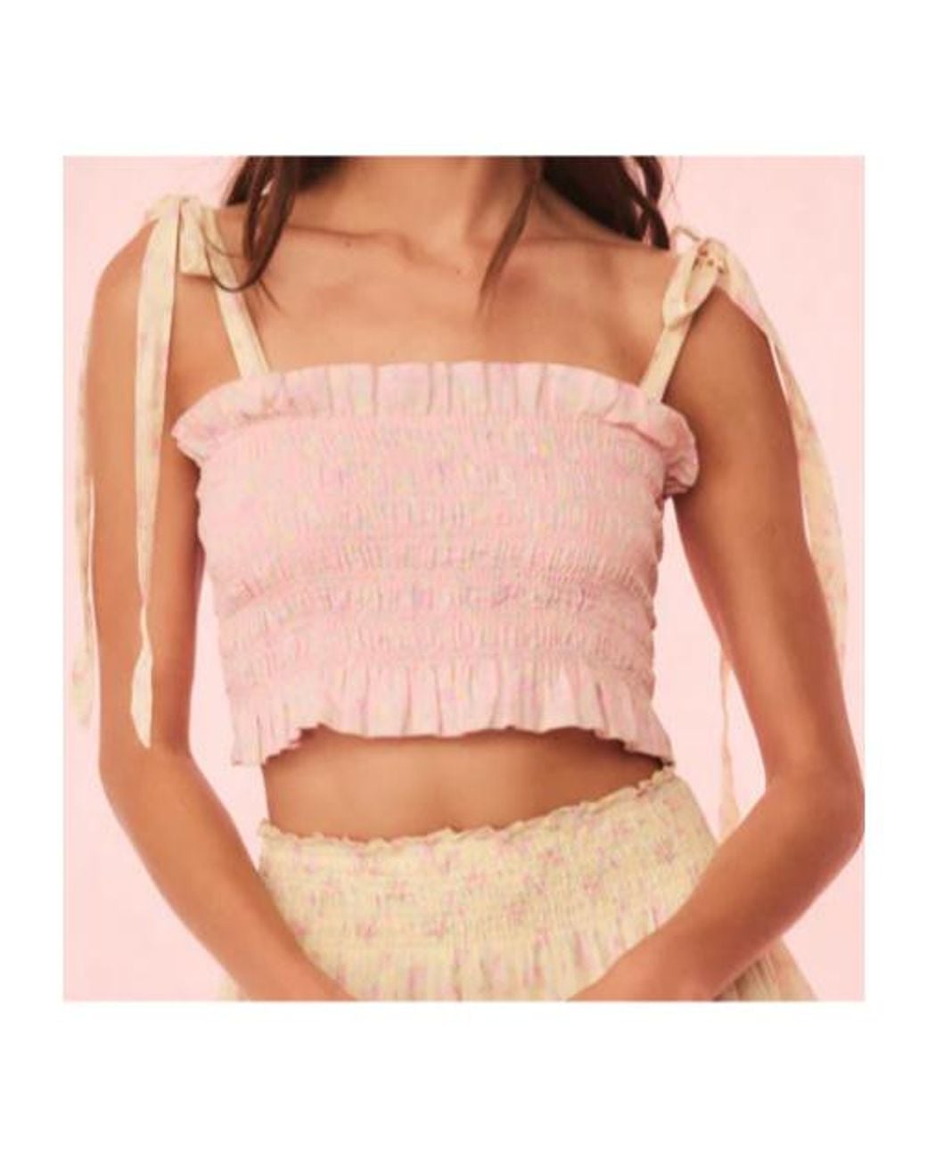 LoveShackFancy Pink Corbin Smocked Crop Top