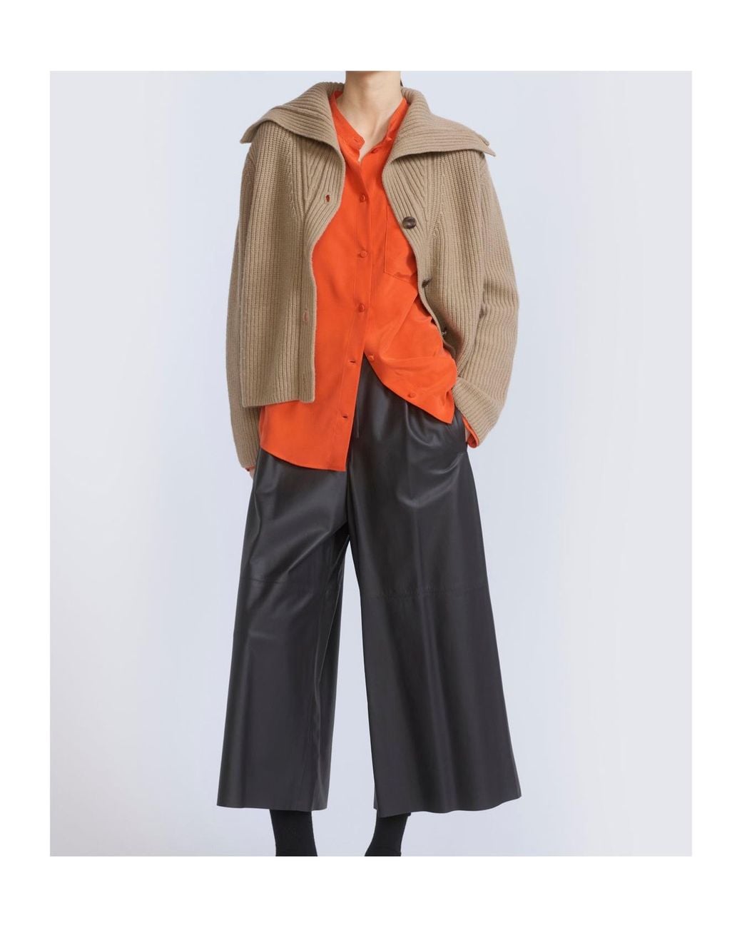 Yves Salomon Natural Ribbed-Knit Sailor-Collar Cardigan