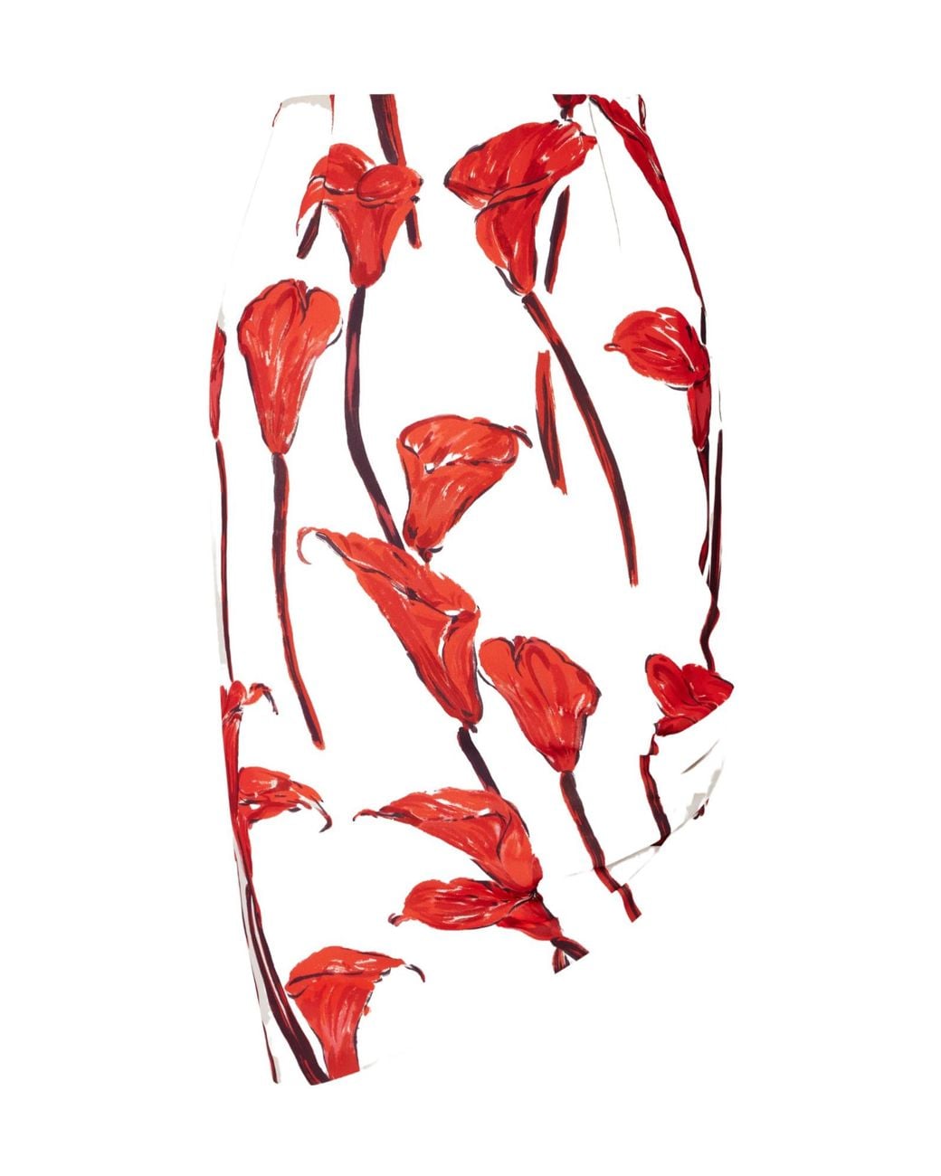 Carolina Herrera Red Floral-Print Cady Midi Skirt