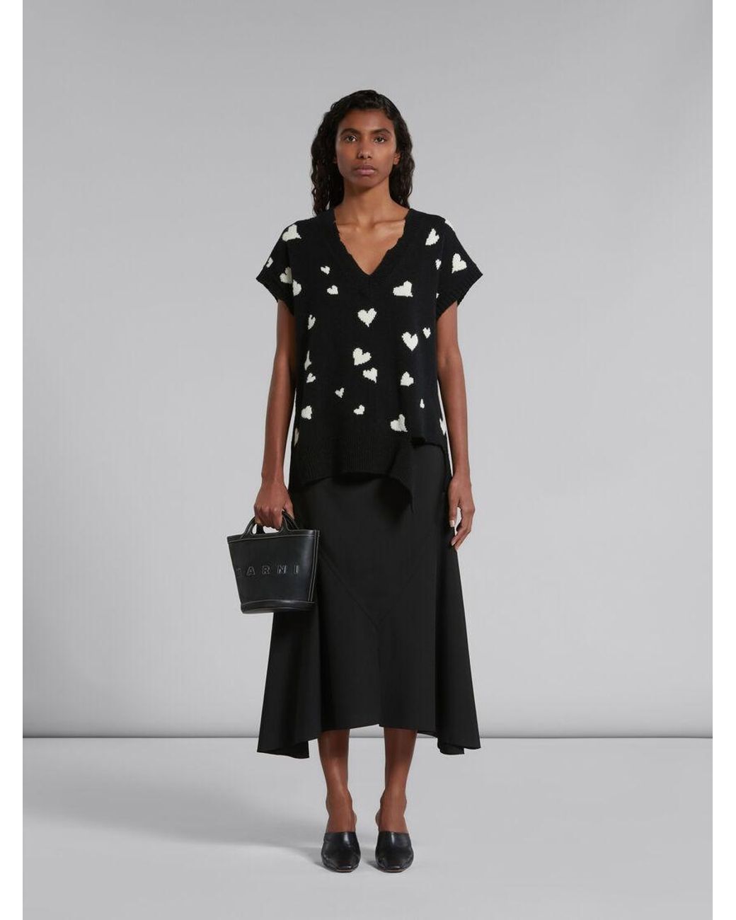 Marni Black Logo Embossed Tropicalia Small Bucket Bag