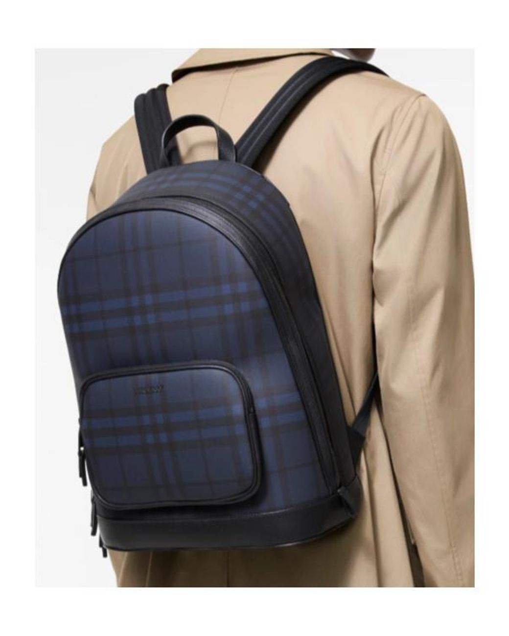 Burberry Black Checked Logo Backpack for men