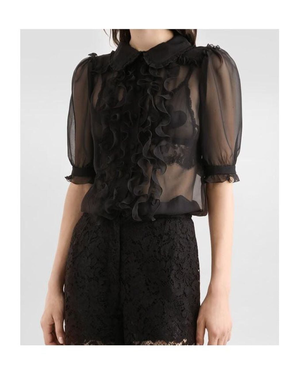 Dolce & Gabbana Black Ruffled Collared Blouse
