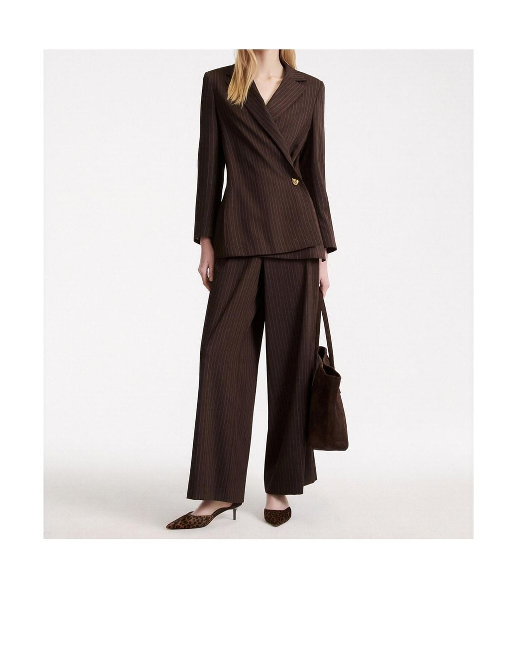 Marella Brown Striped Suit Jacket