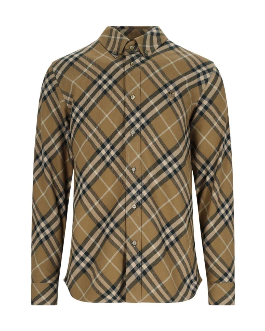 Burberry Green Checked Long-Sleeved Shirt for men