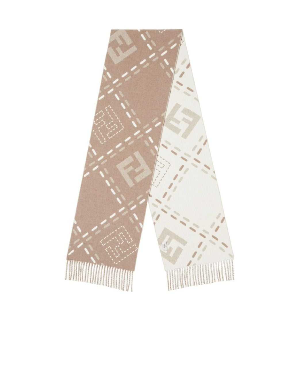 Fendi White Ff Jacquard Fringed-Edge Scarf
