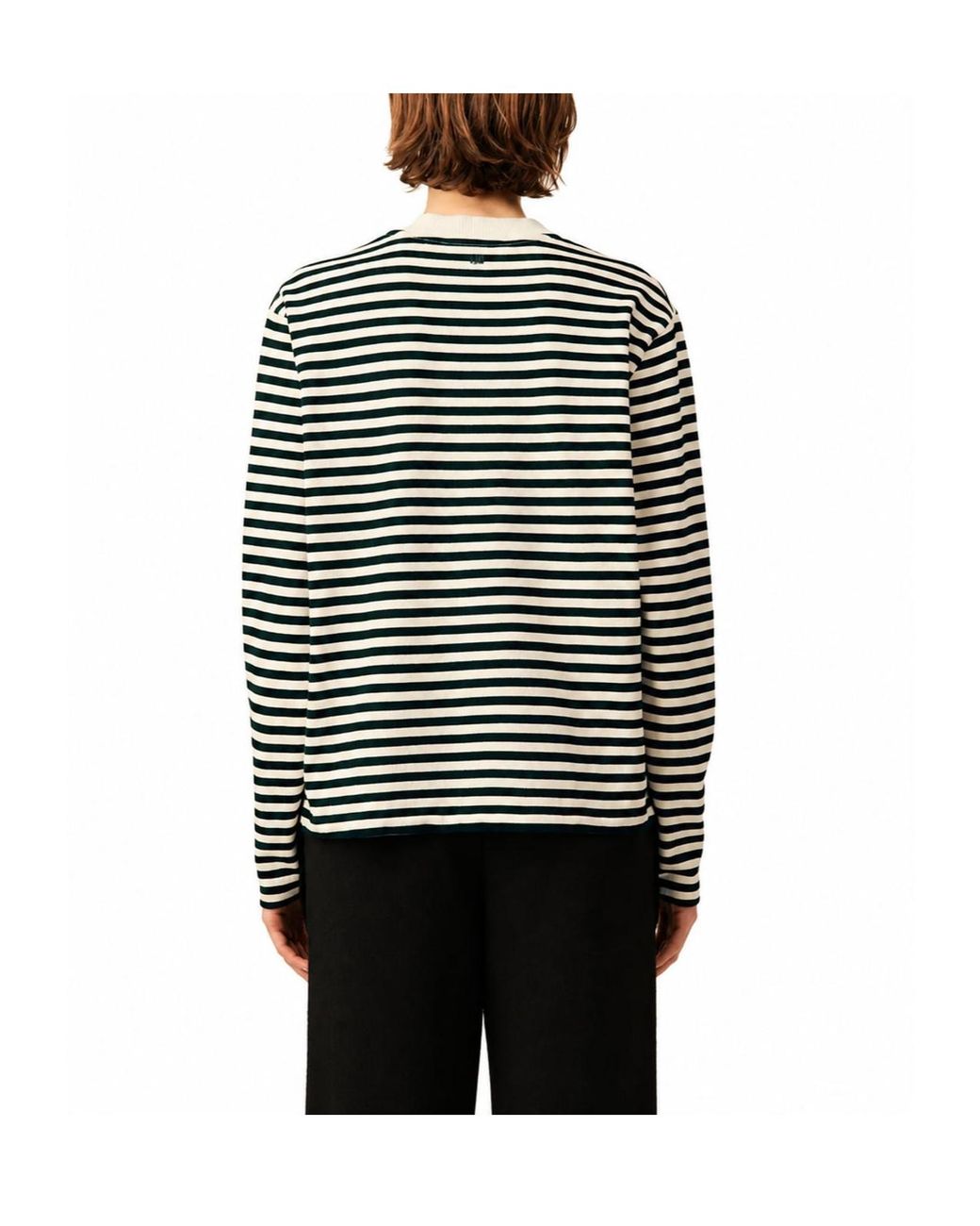 AMI Black Ami Ami De Coeur Mariniere Logo Embroidered Striped Ribbed T-Shirt for men