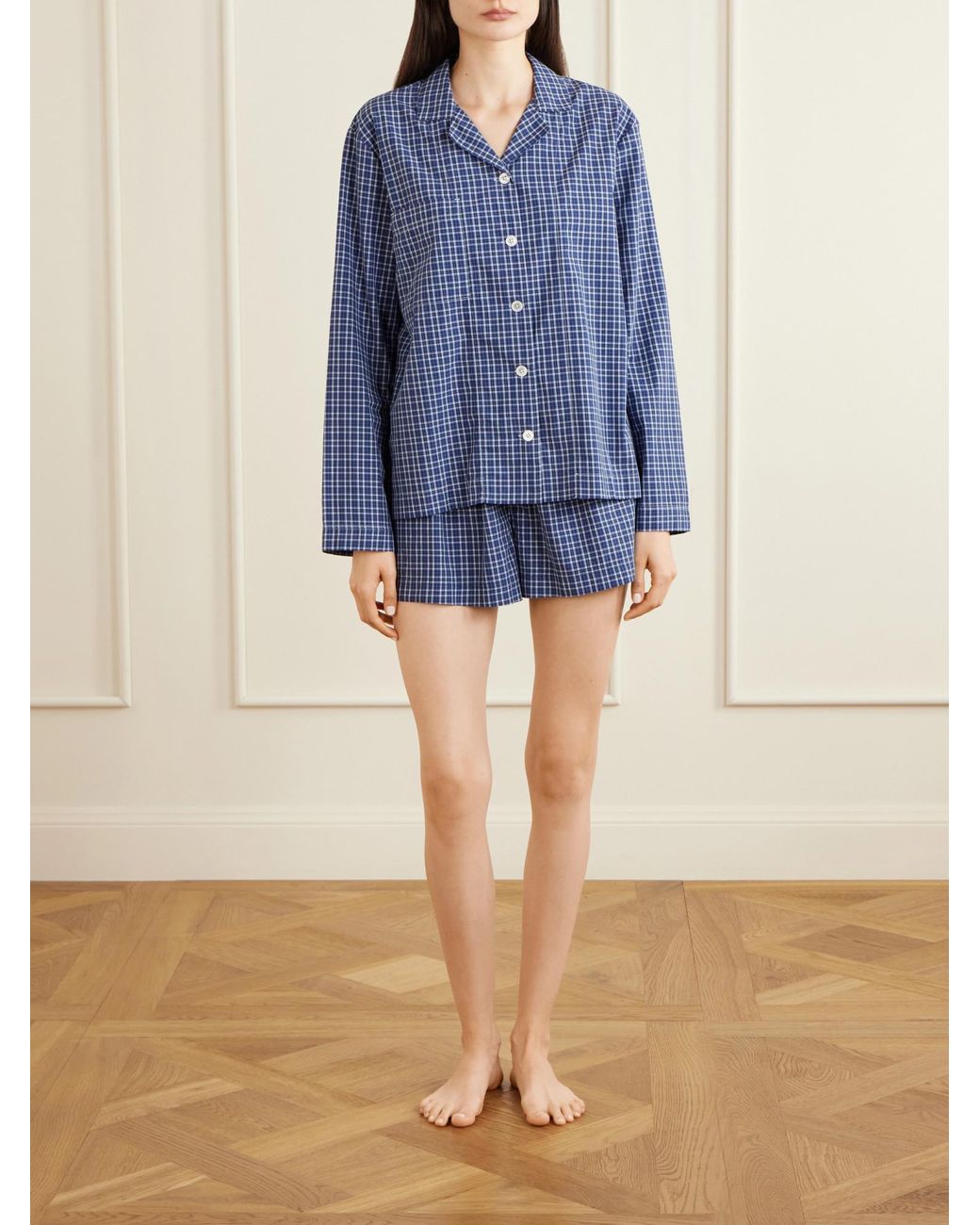 Tekla Blue Plaid 100% Cotton Shorts