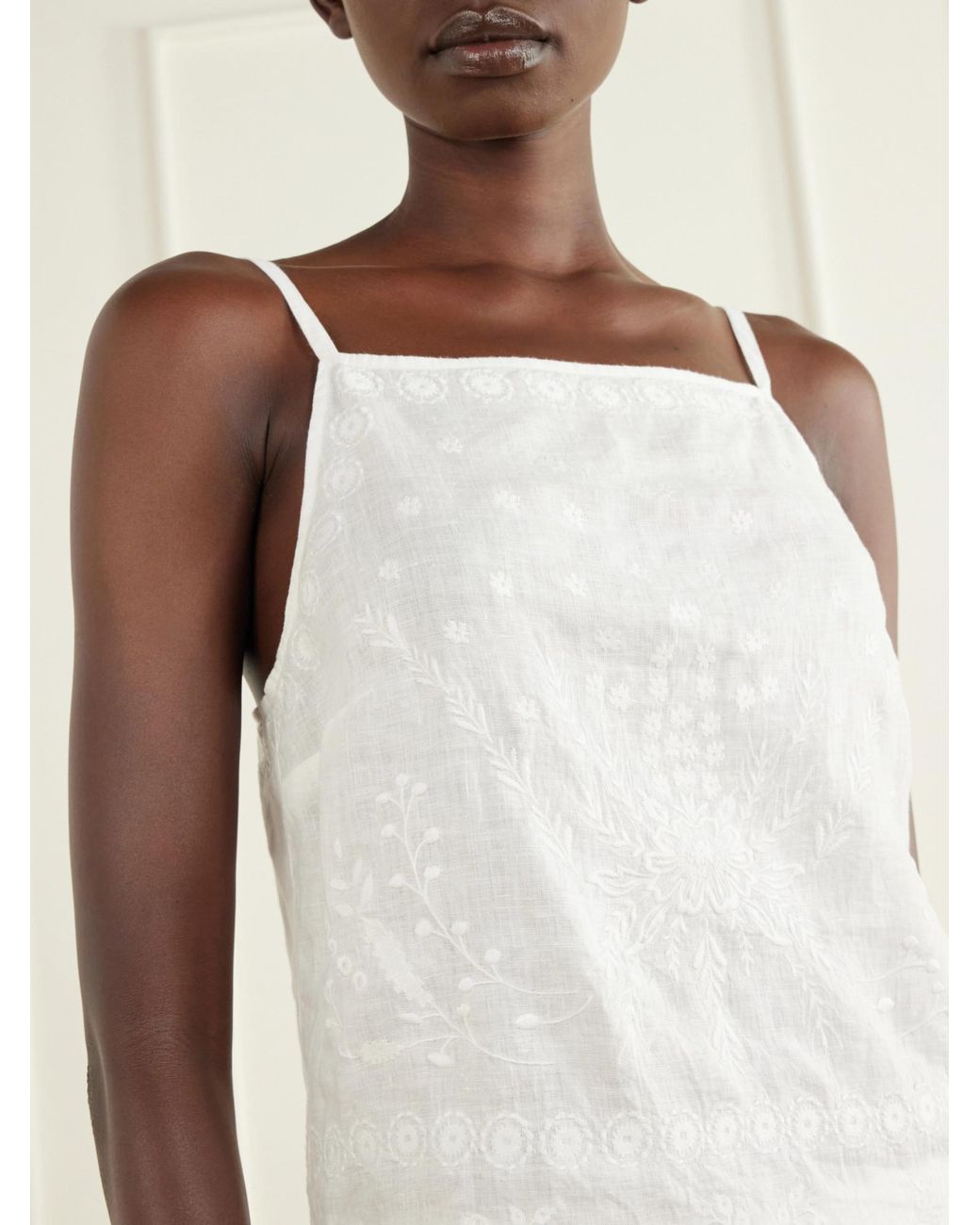 Eres White Embroidered Linen Tank