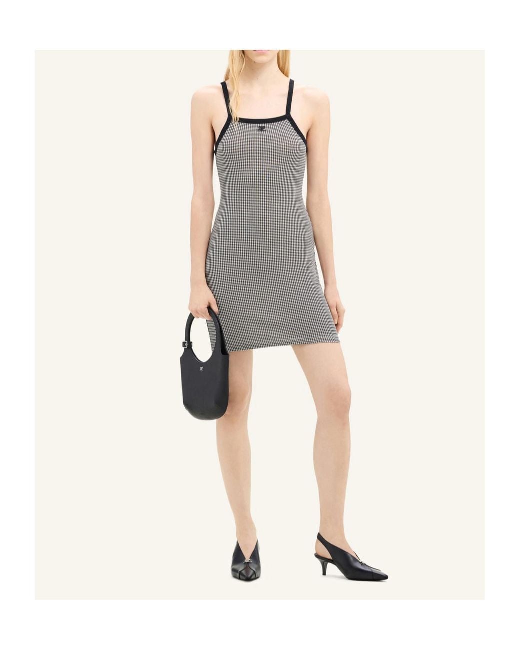Courreges Gray Courrèges Houndstooth-Pattern Straight Hem Mini Dress