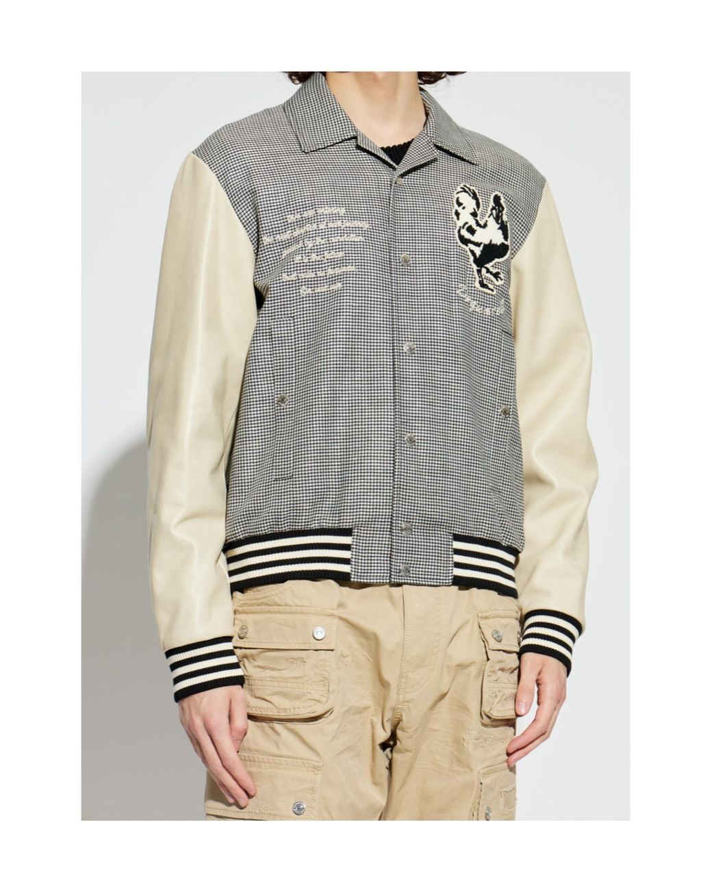 DSquared² Gray Houndstooth Patch Varsity Jacket for men
