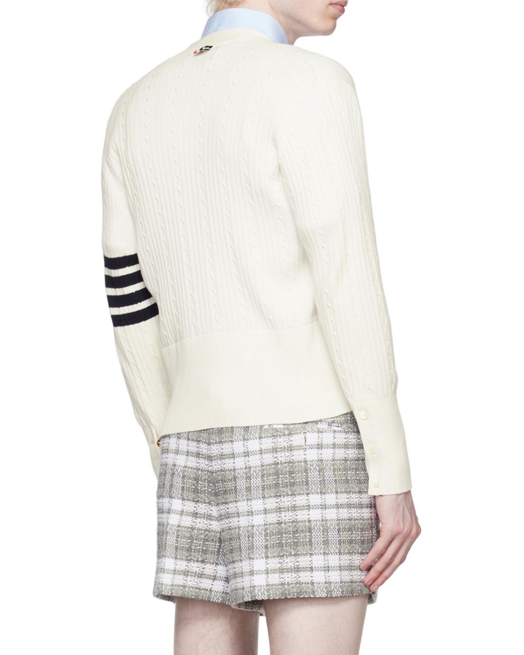Thom Browne White 4-Bar Stripe Cable Knit Cardigan for men