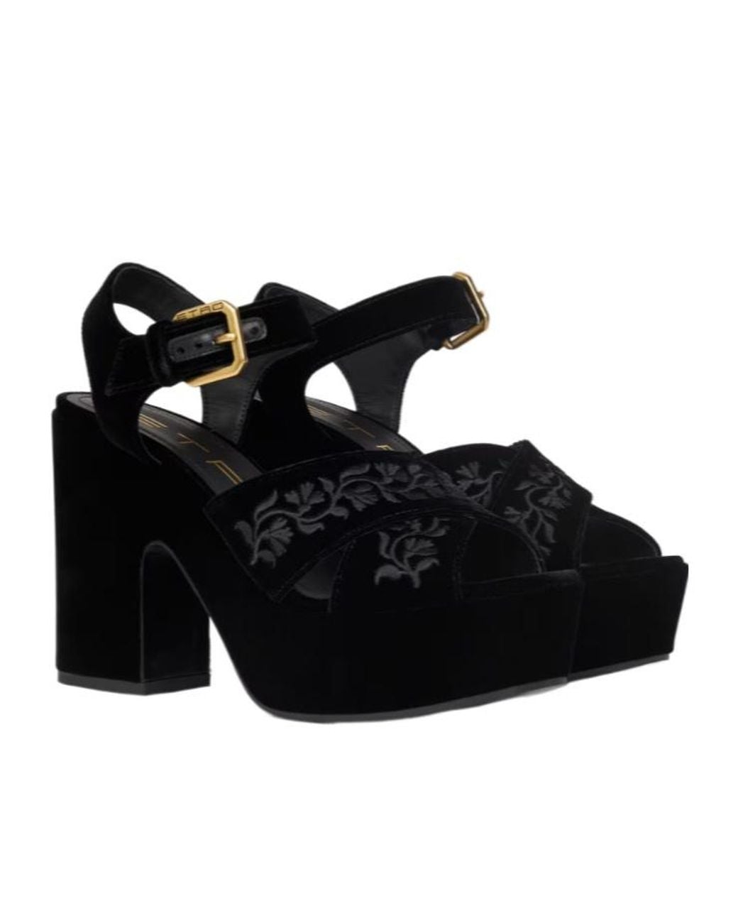 Etro Black Velvet Embroidery Platform Sandals