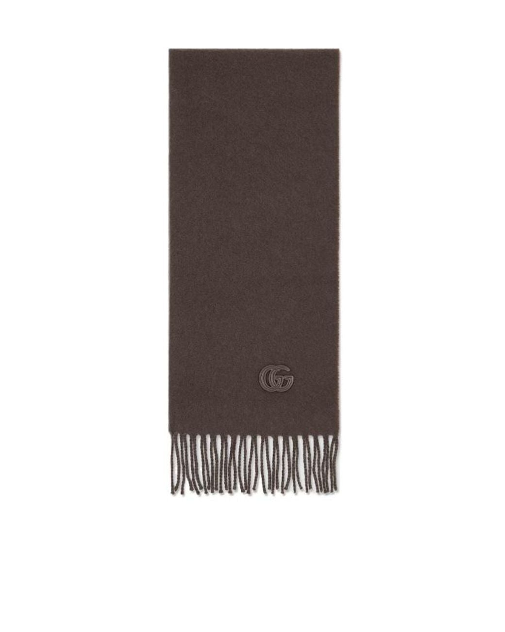 Gucci Brown Logo Patch Fringed Scarf for men