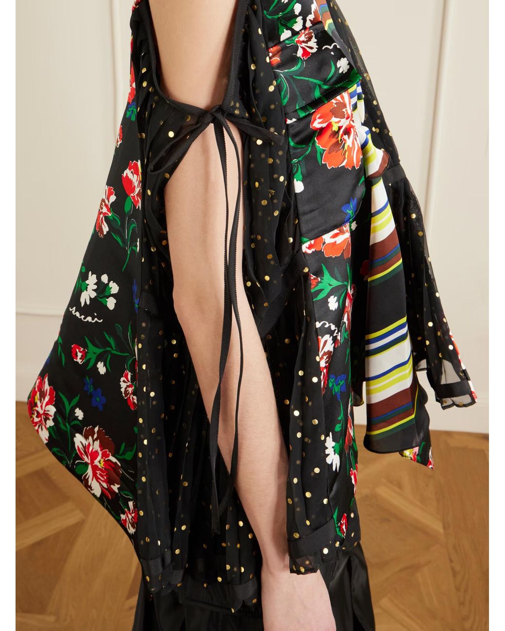 Sacai Black Pattern Mix Printed Ruffled Blouse