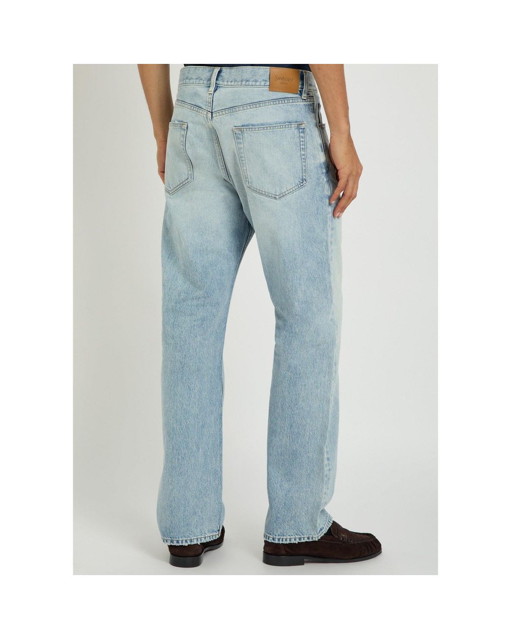 Saint Laurent Blue Wash-Distressed Wide-Leg Jeans for men