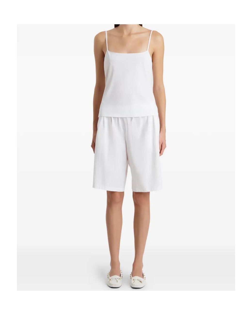 Khaite White Poppy Pleated Knee-Length Shorts