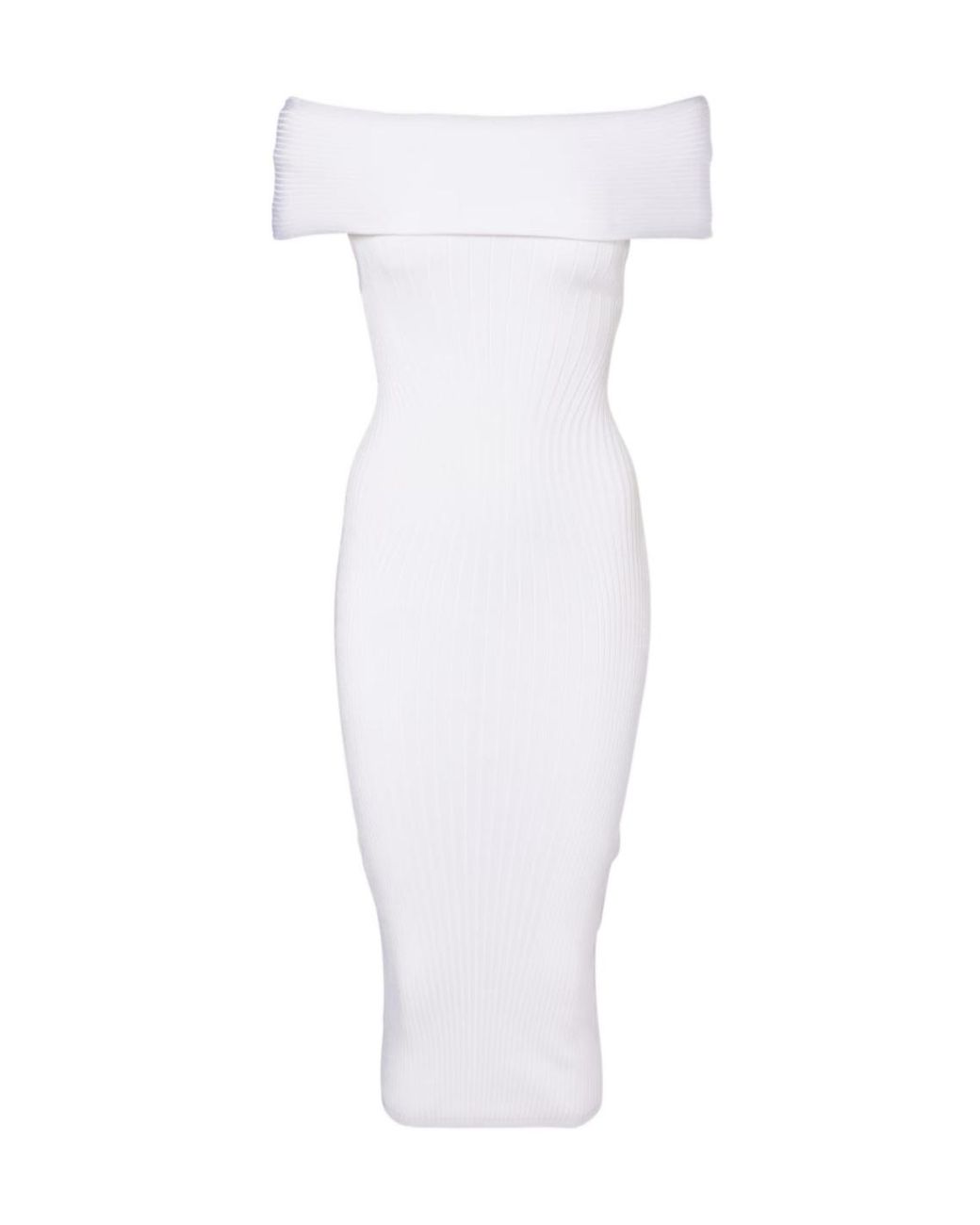Mugler White Rib Knit Sleeveless Dress