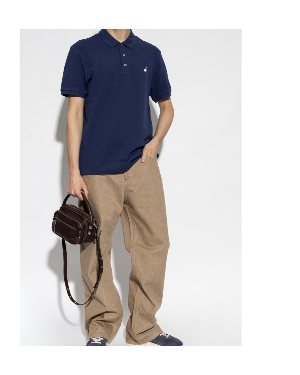 Moschino Blue Goose Embroidered Short Sleeved Polo Shirt for men