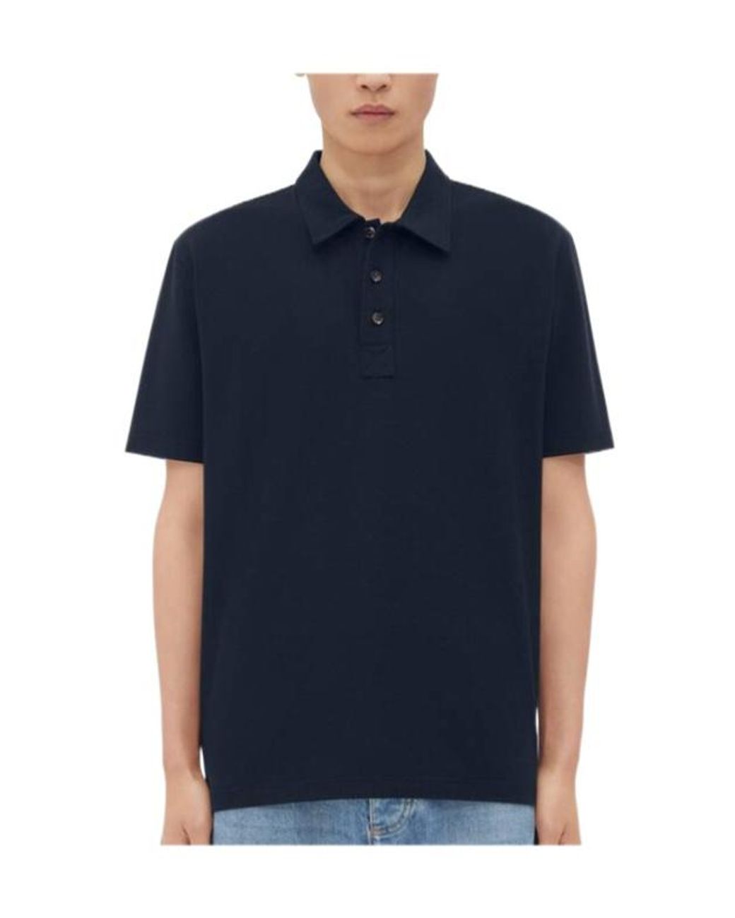 Bottega Veneta Blue Logo Embroidered Piquet Polo Shirt for men
