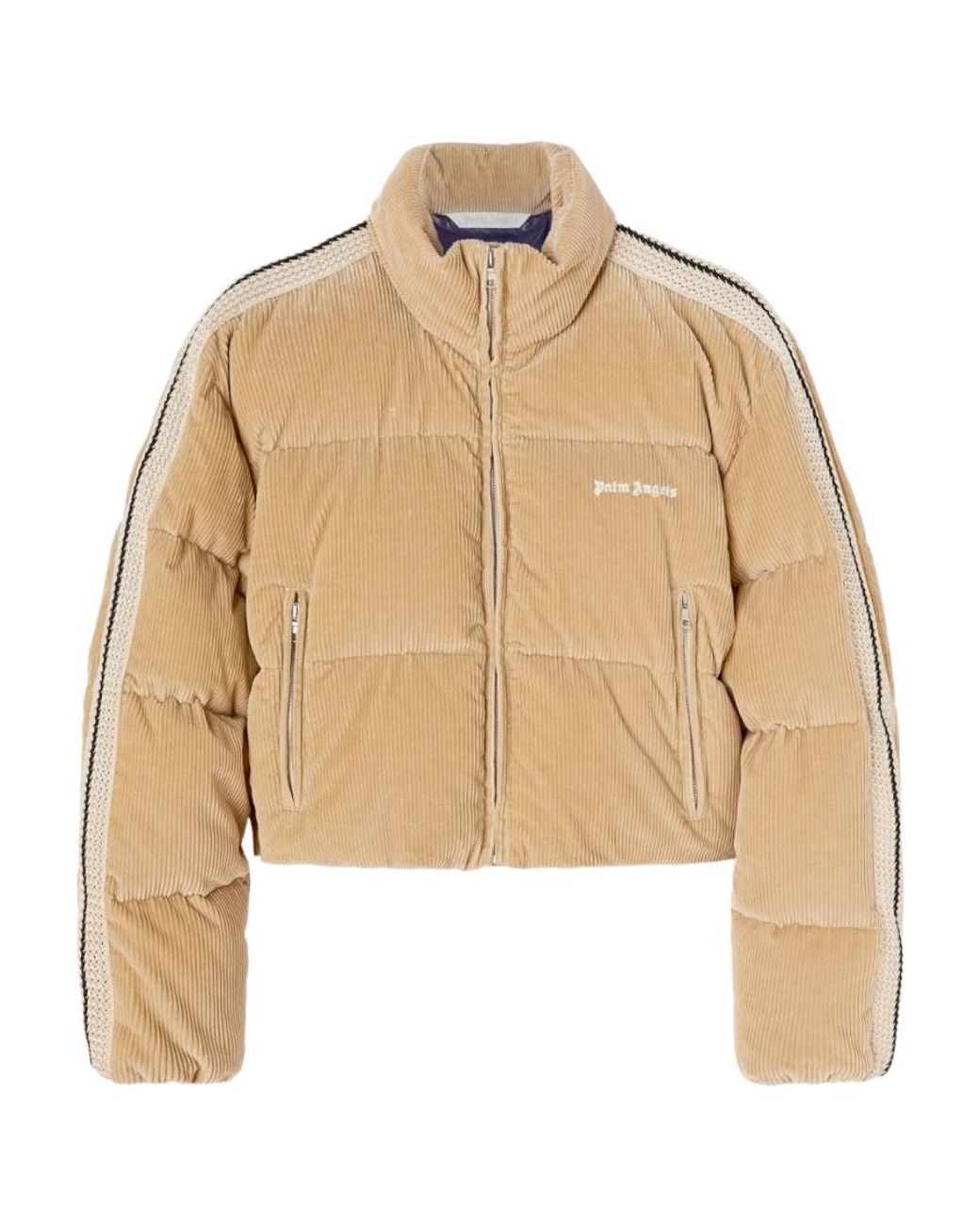 Palm Angels Natural Corduroy Cropped Puffer Jacket