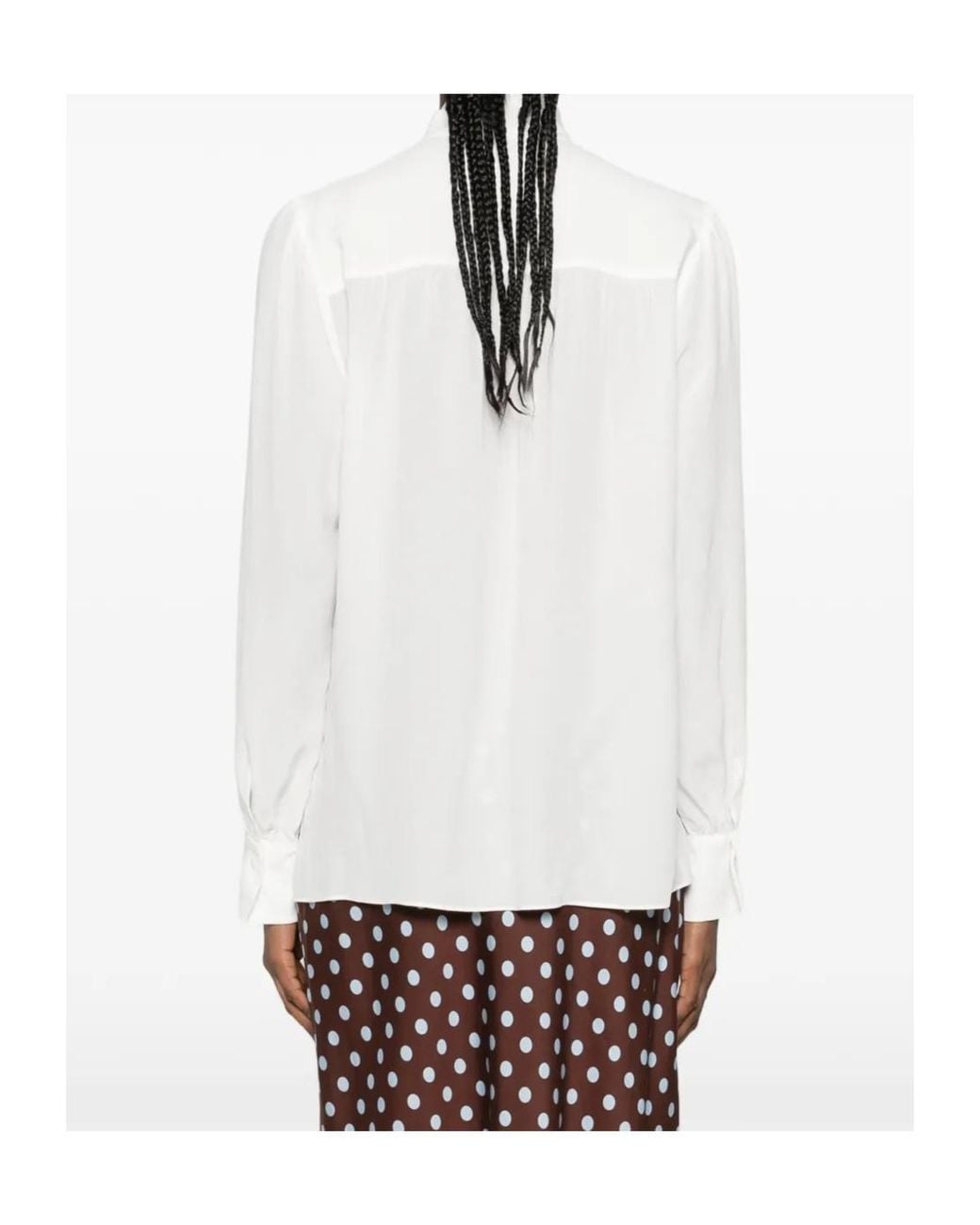 Alice + Olivia White Thayer Tie Long-Sleeve Blouse