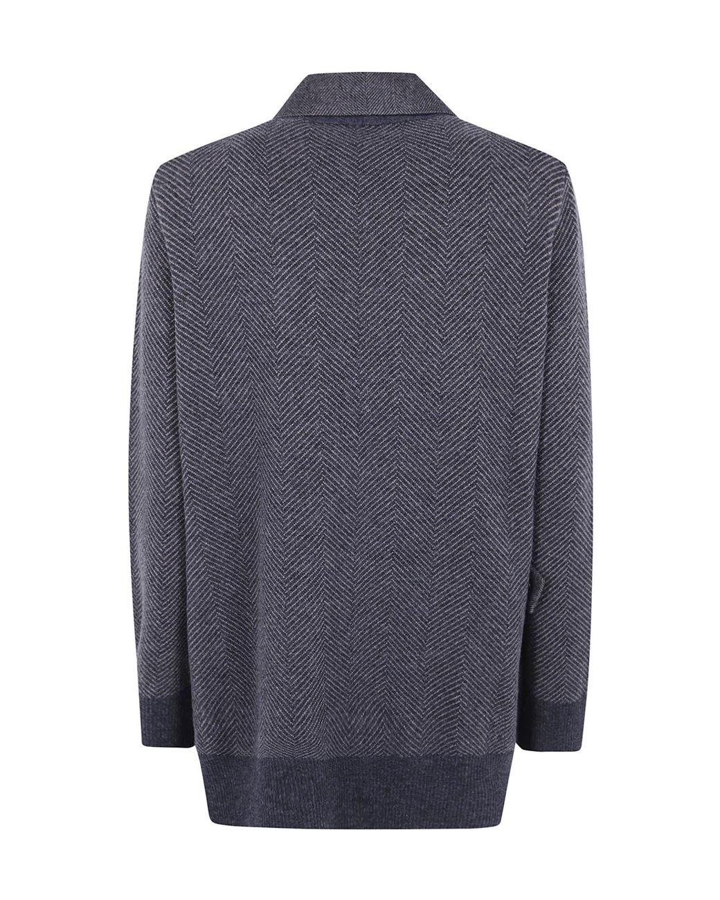 Sacai Blue Herringbone-Knit Double-Breasted Cardigan