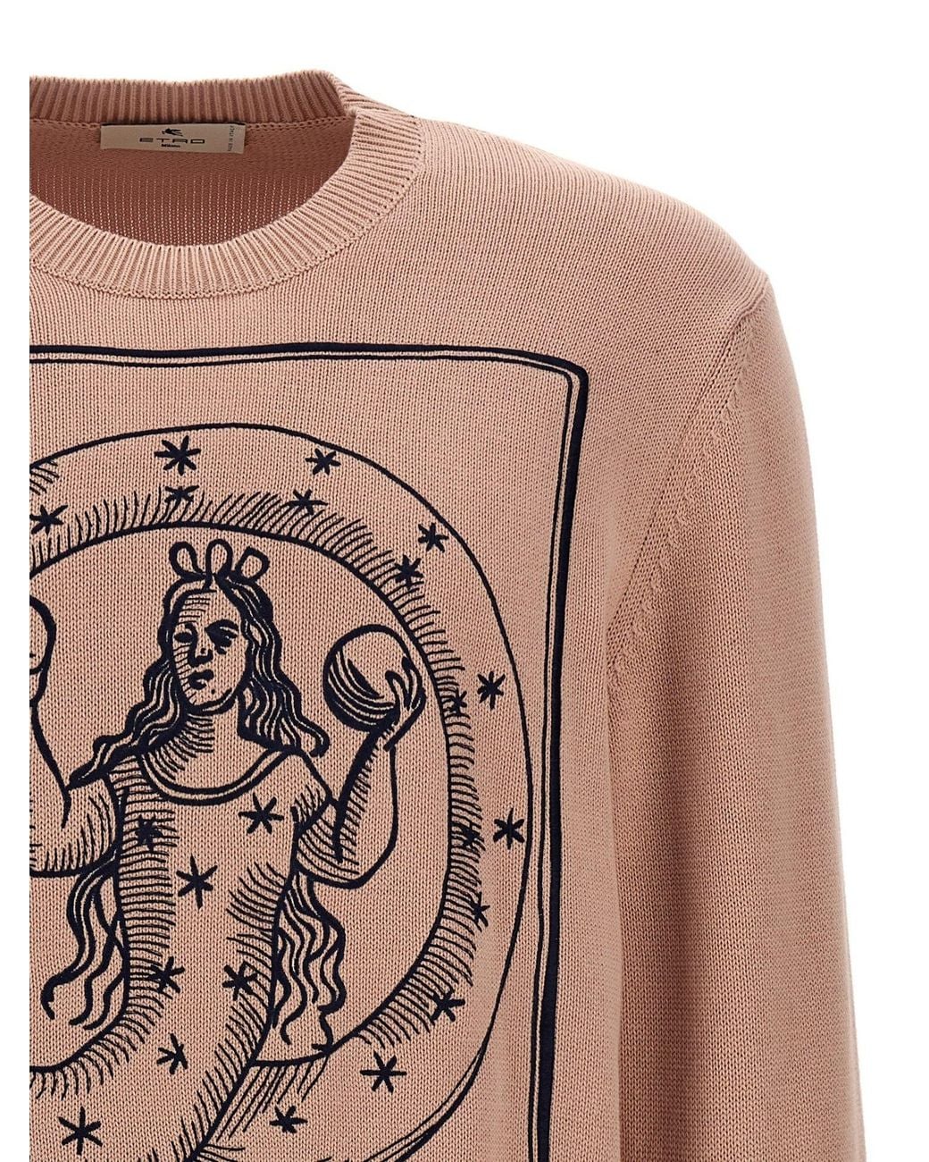 Etro Pink Motif-Embroidered Knit Jumper for men