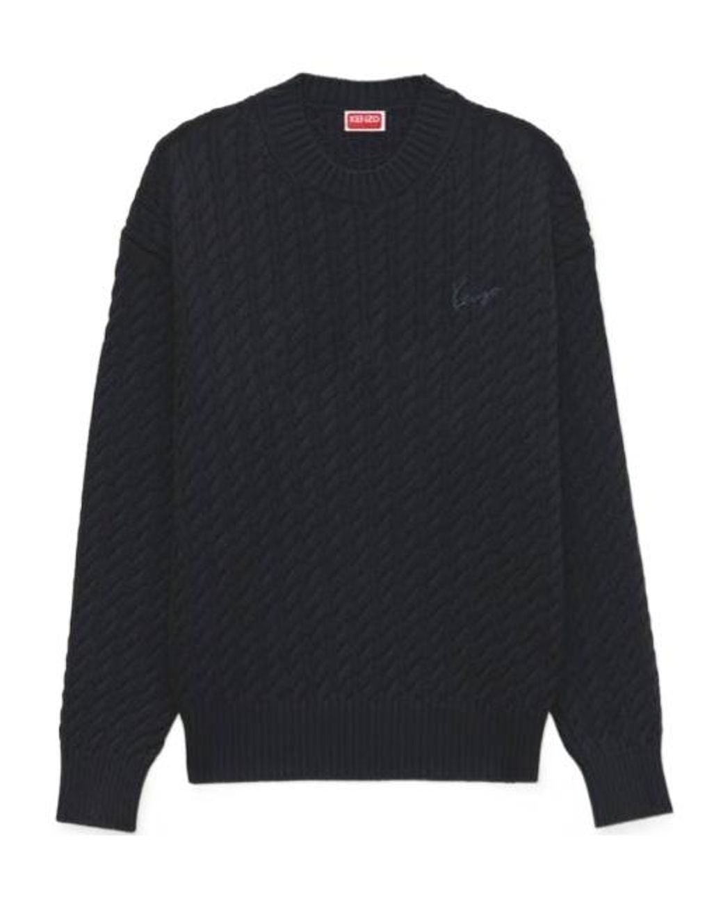KENZO Blue Signature Embroidered Knit Jumper for men