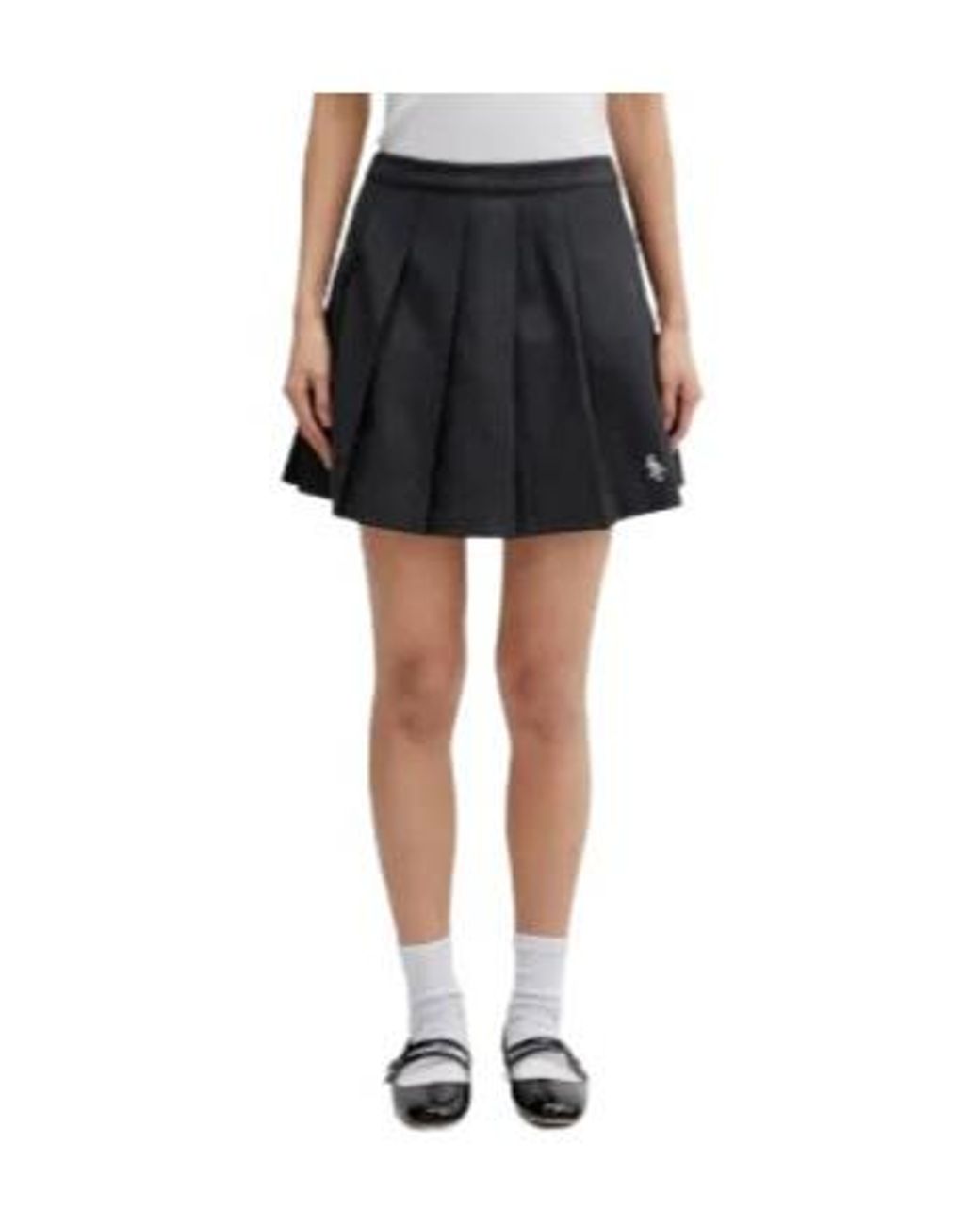 Sporty & Rich Blue Pleated Embroidery Mini Skirt