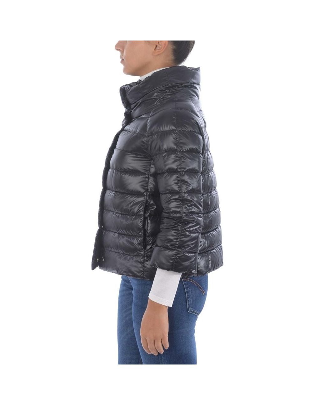 Herno Blue Three-Quarter Sleeve Quilted Down Jacket